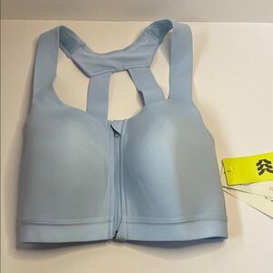 NWT ALL IN MOTION Light Blue Front-Zip Racerback Sports Bra.  Size 34D